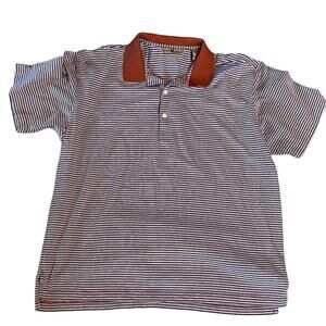 Vesi Golf Men's Short Sleeve Polo.  Orange/White Striped.  Size Medium